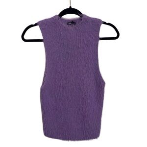 Zara Size Medium Purple Fuzzy Shaggy Sleeveless Blouse Top Y2K Style Retro Rave